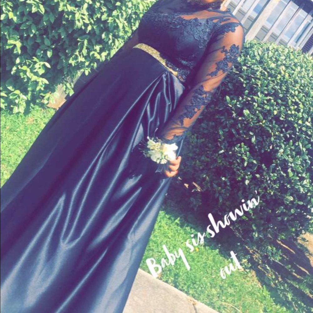 Two piece black lace formal dress